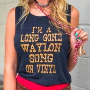 "I'm a Long Gone Waylon Song on Vinyl" Tank - XL